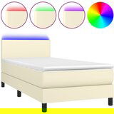 vidaXL Box spring postelja z vzmetnico LED krem 90x200 cm umetno usnje, (20724244) Cene