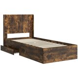  Krevetna konstrukcija s pohranom i uzglavljem Dimljeni hrast Smeđa 90 x 190 cm | Shoptok.si