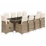 vidaXL Vrtna bistro garnitura 11-delna z blazinami bež poli ratan, (21324038) | Shoptok.si