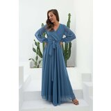 Carmen Indigo Chiffon Double Breasted Long Evening Dress | shoptok.hr