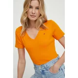 Tommy Hilfiger Bombažna kratka majica ženski, oranžna barva