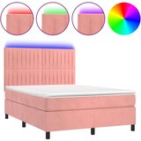 vidaXL Krevet box spring s madracem LED ružičasti 140x190cm baršunasti | shoptok.hr