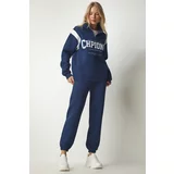 Happiness İstanbul Women's Navy Blue Zippered Collar Printed Raspberry Tracksuit Set