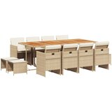 vidaXL Vrtna jedilna garnitura 13-delna z blazinami bež poli ratan, (21165424) | Shoptok.si