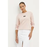 Karl Lagerfeld Bombažen pulover ženski, roza barva, 245W1813