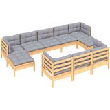  Vrtna sedežna garnitura 10-delna s sivimi blazinami borovina, (20674154) | Shoptok.si