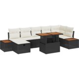 vidaXL 8-delni vrtni kavč s blazinami - črn poli ratan in akacija | Shoptok.si