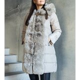 Gemre Light gray long quilted jacket with detachable sleeves decorated with fur Louis | Shoptok.si