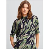 Fransa Black and Green Ladies Patterned Shirt - Women