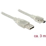 Delock USB kabel USB 2.0 USB-A vtič\, USB-mini-B vtič 3.00 m transparentna s feritnim jedrom 83908, (20416625) | Shoptok.si