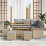  9-delni set vrtnih kavčev z blazinami Bež Poli Ratan Akacija | Shoptok.si