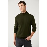 Avva Men's Dark Khaki Unisex Knitwear Sweater Half Turtleneck Non-Pilling Standard Fit Regular Cut Cene