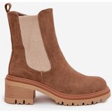 Boto Women's insulated ankle boots on block heels dark beige Zoralia | Shoptok.si