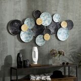 HOMCOM 3D kovinska dekoracija za steno, stenska umetnina v obliki kroga z reliefnim premazom, 133x66cm, modra, črna in zlata, (20752899) | Shoptok.si
