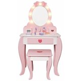 Kinder Home Dječji drveni stol za šminkanje s ogledalom i svjetlima, stolčić i pribor, ružičasti, 92 cm | shoptok.hr