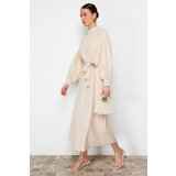Trendyol Ecru Stand Collar Belt Detailed Woven Dress Cijene