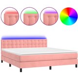 vidaXL Box spring postelja z vzmetnico LED roza 180x200 cm žamet, (20898453) Cene