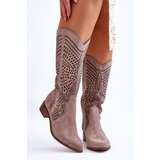 Zazoo Suede Cowboy Boots Before The Knee Leewski Shoes 3305 Cappuccino | ePonuda.com