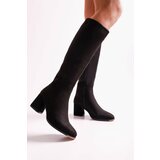 Shoeberry Women's Kiella Black Suede Heeled Boots Black Suede Cene