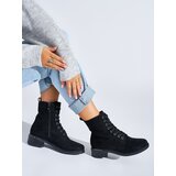 Shelvt Women's black lace-up ankle boots with low heels Cene