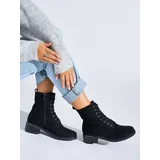 Shelvt Women's black lace-up ankle boots with low heels