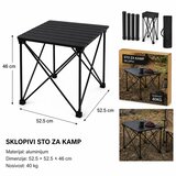 KMT Sklopivi sto za kampovanje, 52.5x52.5x46 cm, Crni Cene