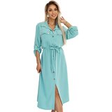 numoco basic 531-2 Midi shirt dress with gold buttons and ties - mint | Shoptok.si