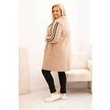 Kesi Włoski Plus Size women's coat made of faux sheepskin with pockets dark beige | Shoptok.si