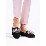 SHELOVET Black suede lords with decorative crystals Cene