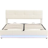 Lumor Oblazinjena postelja s predalom 180x200 cm z LED razsvetljavo - iz umetnega usnja - smetana, (22150834) | Shoptok.si