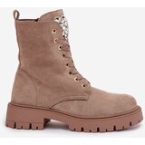 Boto Women's work boots with crystals on the tongue beige Rosira | Shoptok.si
