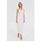 Marisse White Midi Dress With Ruffles On The Neckline | ePonuda.com