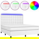  Box spring postelja z vzmetnico LED bela 180x200cm umetno usnje, (20893326) | Shoptok.si