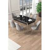Hanah home trpezarijski set Pale, sto na razvlačenje i 6 stolica, ploča u dekoru crnog mermera, hromirane noge, siva tkanina Babyface | Eponuda.com