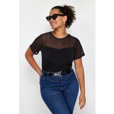 Trendyol Curve Black Heart Collar Mesh Detailed Knitted Blouse Cene