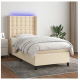  Box spring postelja z vzmetnico LED krem 90x190 cm blago | Shoptok.si