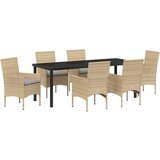  7-dijelni set za blagovanje u vrtu s jastučićima bež poli ratan vrtni stol crni 200x80x73 cm staklo otporno na udarce | shoptok.hr