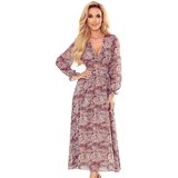 Numoco 378-1 MIDI chiffon dress - brown BOHO pattern Cijene