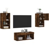  4-dijelni zidni TV ormarići s LED svjetlima boja hrasta | shoptok.hr