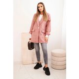 Kesi Włoski Plus Size women's quilted jacket with collar and button dark pink | shoptok.hr