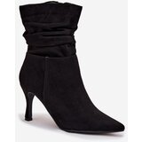 Boto Women's Ankle Boots On Heel With Wrinkled Shaft Eco Suede Zipper Black Ulisse | shoptok.hr