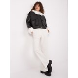 Fashion Hunters Black and white winter jacket with decorative fur Cene