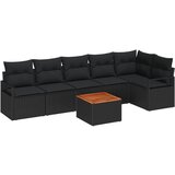 vidaXL set vrtnih sofa od 7 dijelova s jastučićima crni poli ratan akacija, dvosjed vrtna sofa s jastučićima crni poli ratan Cijene