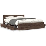 vidaXL Posteljni okvir z vzglavjem rjavi hrast 160x200 cm inž. les, (21303795) | Shoptok.si