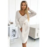 numoco basic Openwork sweater dress with neckline and tie Numoco | Shoptok.si
