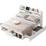 Lumor Postelja za odrasle iz MDF 180x200 cm – z možnostjo polnjenja in večnamernimi shranjevalnimi rešitvami – bela, (22150822) | Shoptok.si