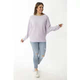 Şans Women's Plus Size Lilac Bat Sleeve Self Striped Wool Viscose Blouse