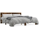 vidaXL Posteljni okvir dimljeni hrast 200x200 cm inž. les in kovina, (21151924) | Shoptok.si