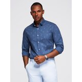 Ombre Classic men's cotton SLIM FIT shirt in palm trees - dark blue | shoptok.hr