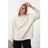 Trendyol White Thessaloniki Oversize/Wide Fit Hooded Knitted Sweatshirt Cene